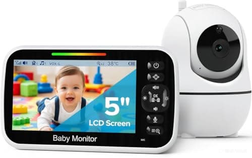 GoodBaby 5" Baby Monitor with Camera and Audio, No WiFi Secure Camera, 30-Hour Battery, Remote PTZ, Auto Night Vision, Room Temperature, Two-Way Audio，Lullabies，960 ft Range