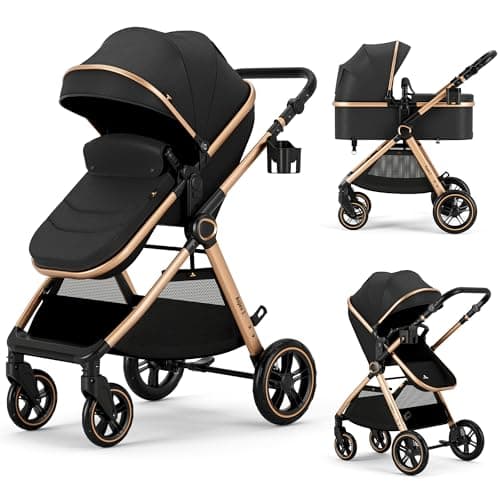 Accombe 2 in 1 Baby Stroller, Convertible Bassinet Pushchair for Infants and Newborns 0-36 Months